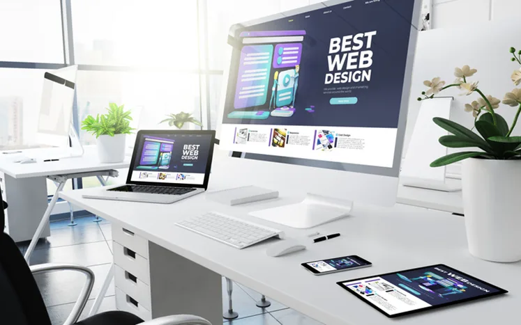office responsive devices design website 3d rendering
